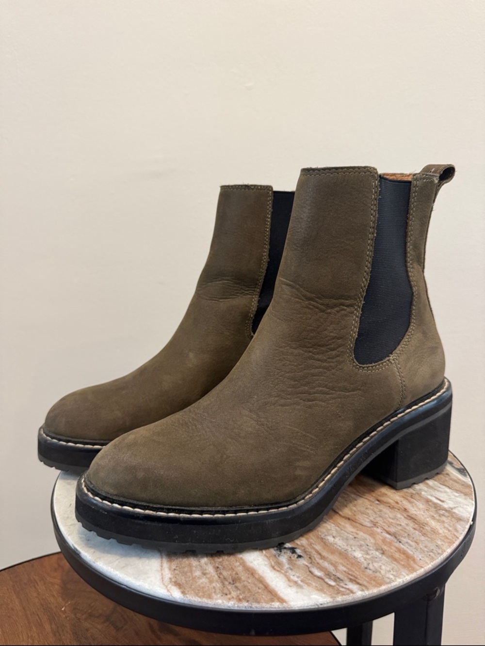Madewell Olive Chelsea Booties with Block Heel